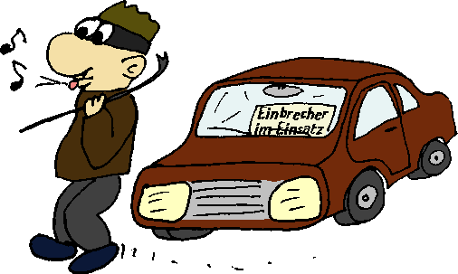 Fahrzeug mit Einbrecher-im-Einsatz-Schild